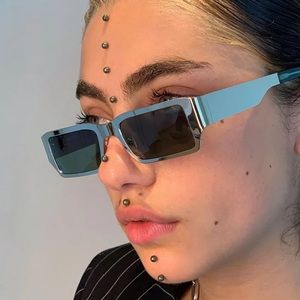 Gold Steampunk Square Rectangle Genderless Vintage Design Metalwork Sunglasses